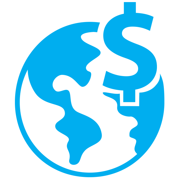 Icon of a globe with a dollar sign